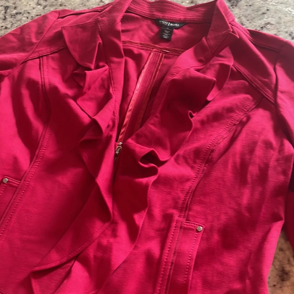 White House Black Market Red Ruffle Jacket - Picture 5 of 8